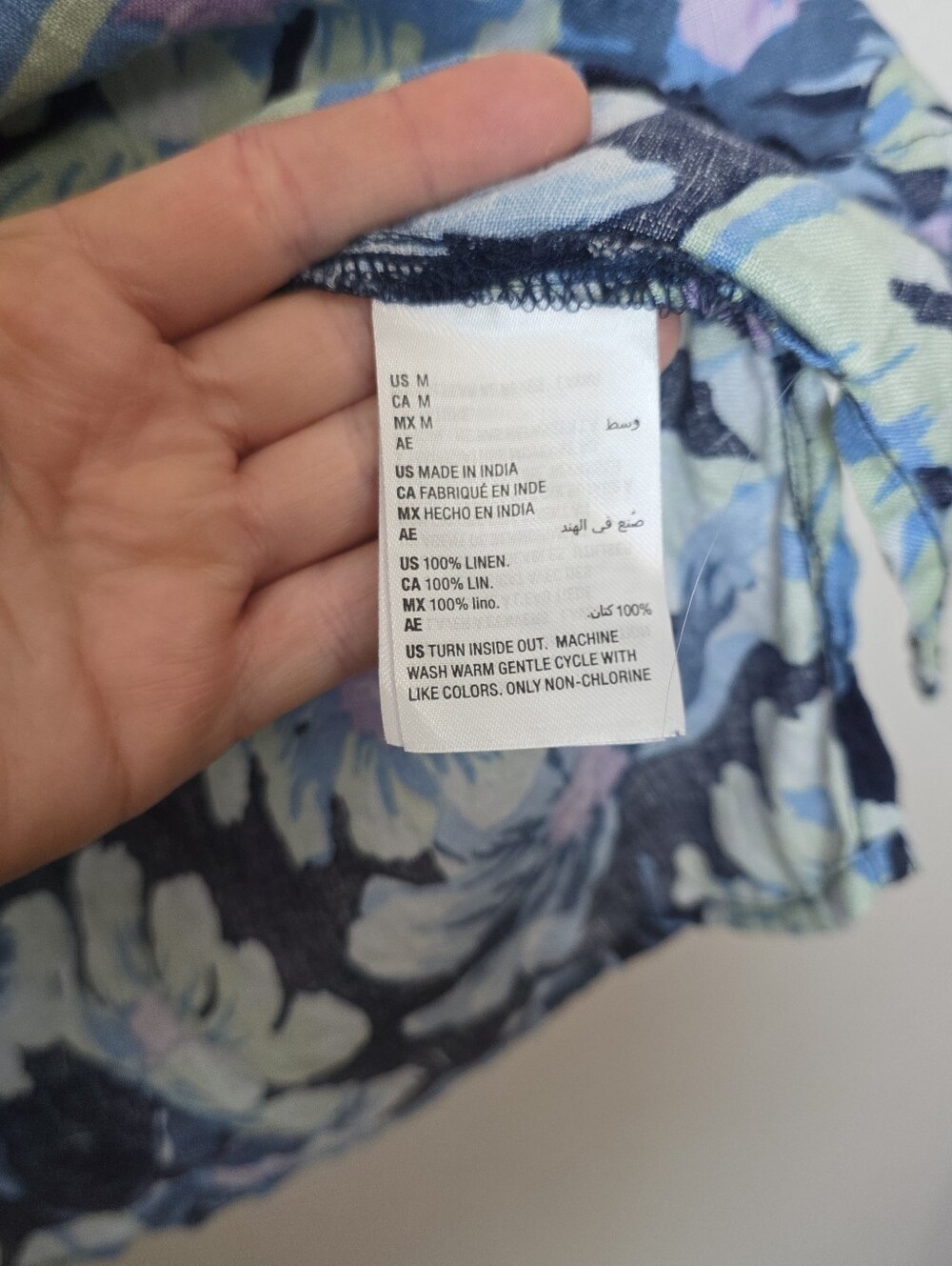 CHARTER CLUB Luxury Blue Floral Beaded Linen V Neck Top Summer Beach Sz Medium - Picture 12 of 13